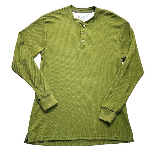 Smith & Eagle Henley Shirt Men's Sz Small Long Sleeves Olive Green Waffle Knit - Picture 1 of 9